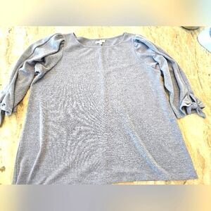 Max Studio 1X Blue Tie Sleeve Textured Knit Top Long Sleeve Pullover